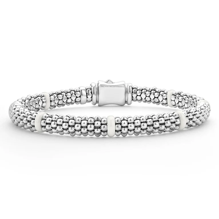 LAGOS Sterling Silver and Ceramic Station White Caviar Bracelet