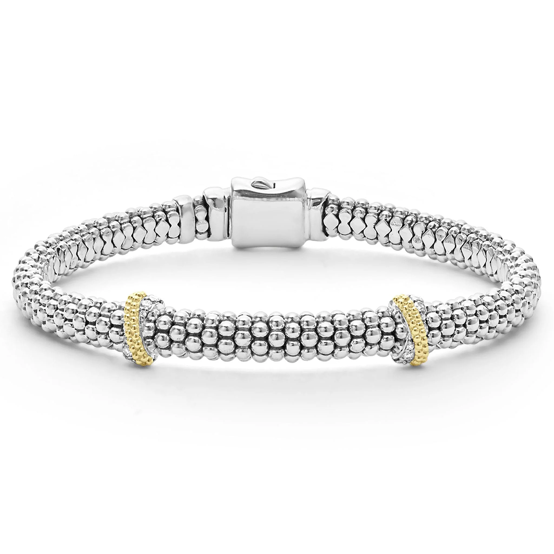 LAGOS Sterling Silver and 18K Yellow Gold Caviar Lux Diamond Bracelet