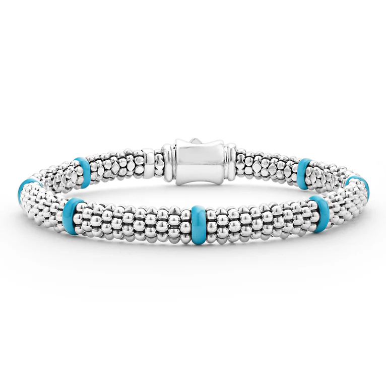 LAGOS Sterling Silver and Blue Ceramic Station Blue Caviar Bracelet