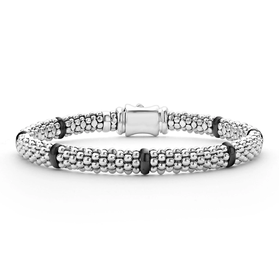 LAGOS Sterling Silver Black Caviar Ceramic Station Bracelet