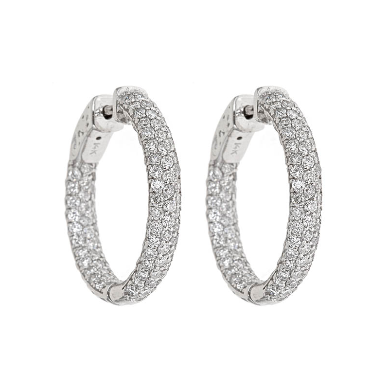 14K White Gold and Diamond Hoop Earrings
