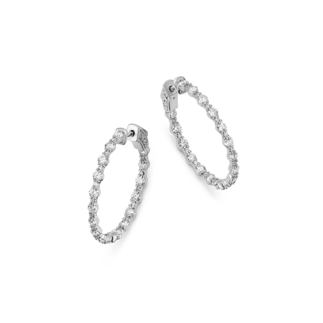 14K White Gold and Diamond Hoop Earrings