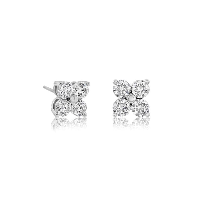 14K White Gold Diamond Cluster Earrings