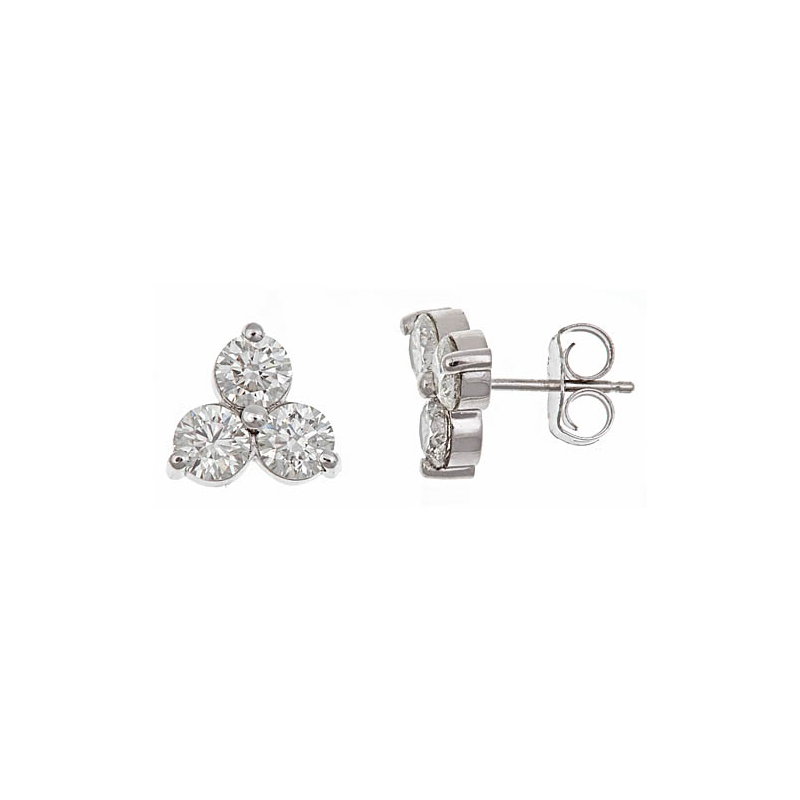 14K White Gold Diamond Cluster Earrings