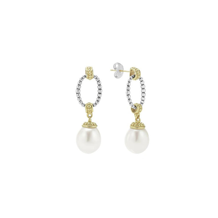 LAGOS Sterling Silver and 18K Yellow Gold Luna Freshwater Pearl Drop Earrings