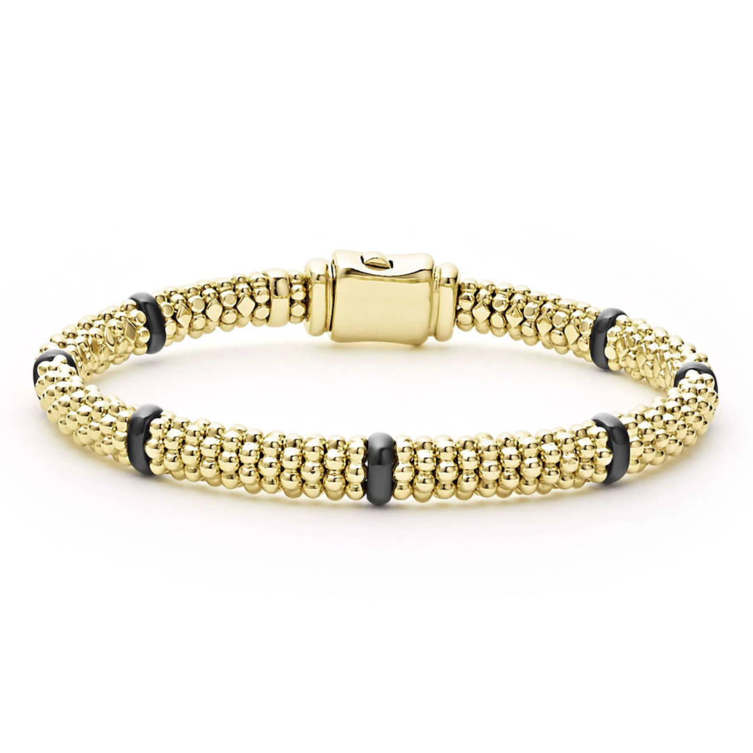 LAGOS 18K Yellow Gold Black Caviar Ceramic Bracelet - 05-10368-CB7