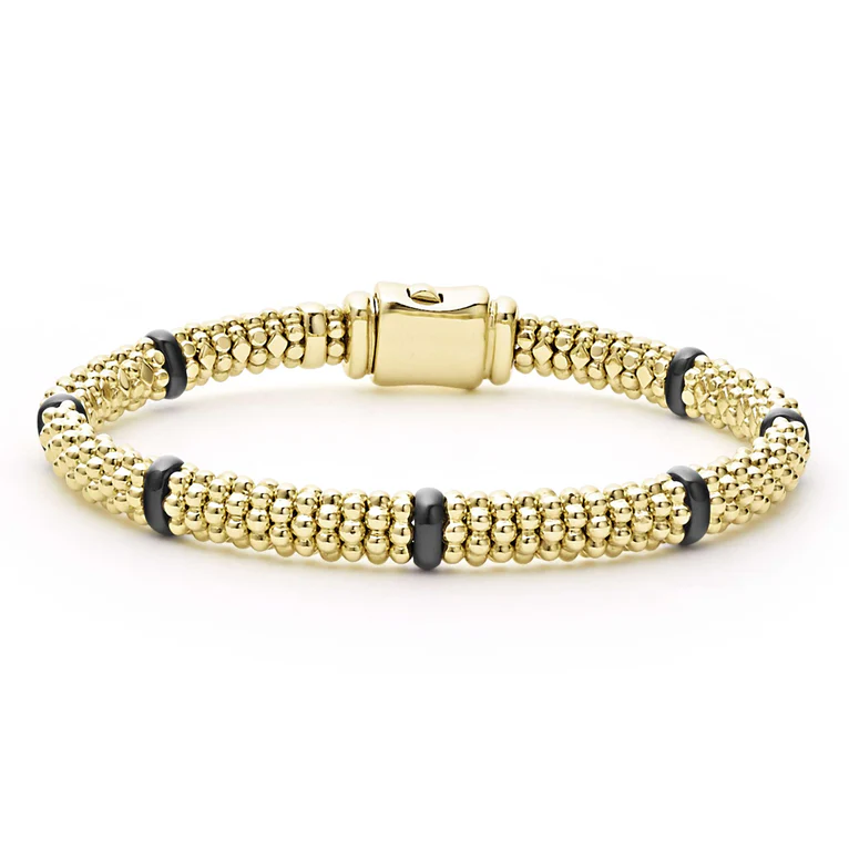 LAGOS 18K Yellow Gold Black Caviar Ceramic Bracelet - 05-10368-CB7