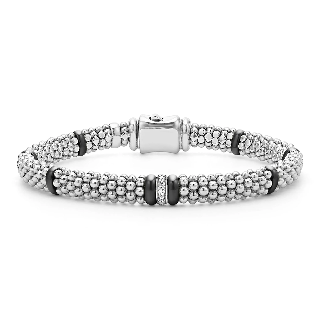 LAGOS Sterling Silver Black Caviar Ceramic Diamond Bracelet