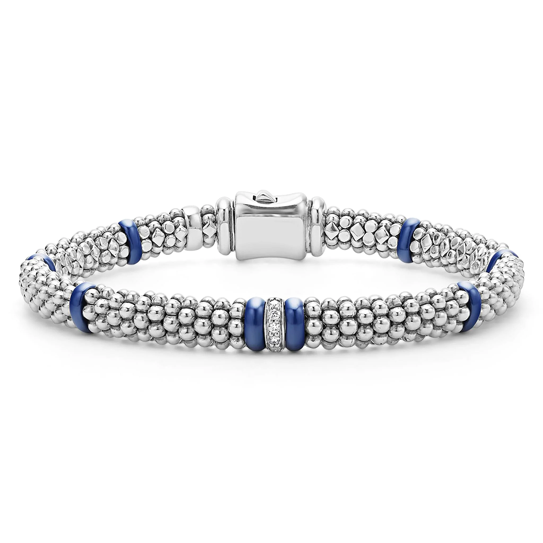 LAGOS Sterling Silver Blue Caviar Ceramic Diamond Bracelet