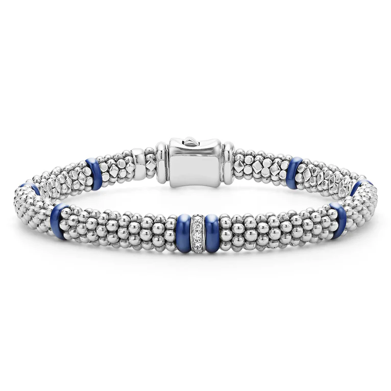 LAGOS Sterling Silver Blue Caviar Ceramic Diamond Bracelet