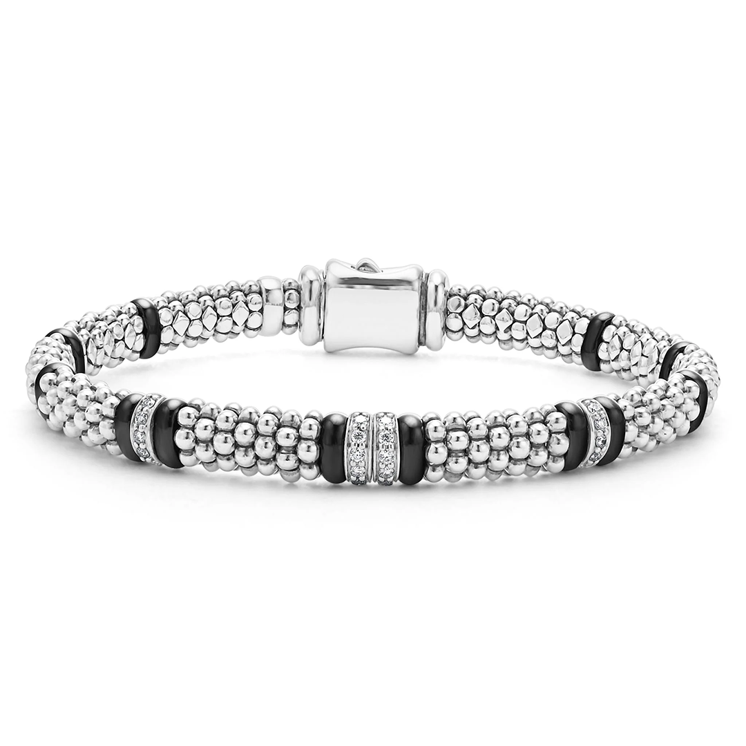 LAGOS Sterling Silver Black Caviar Ceramic and Diamond Bracelet