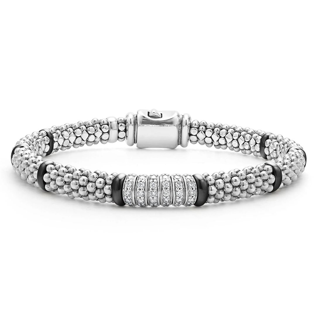 LAGOS Sterling Silver Black Caviar Ceramic and Diamond Bracelet