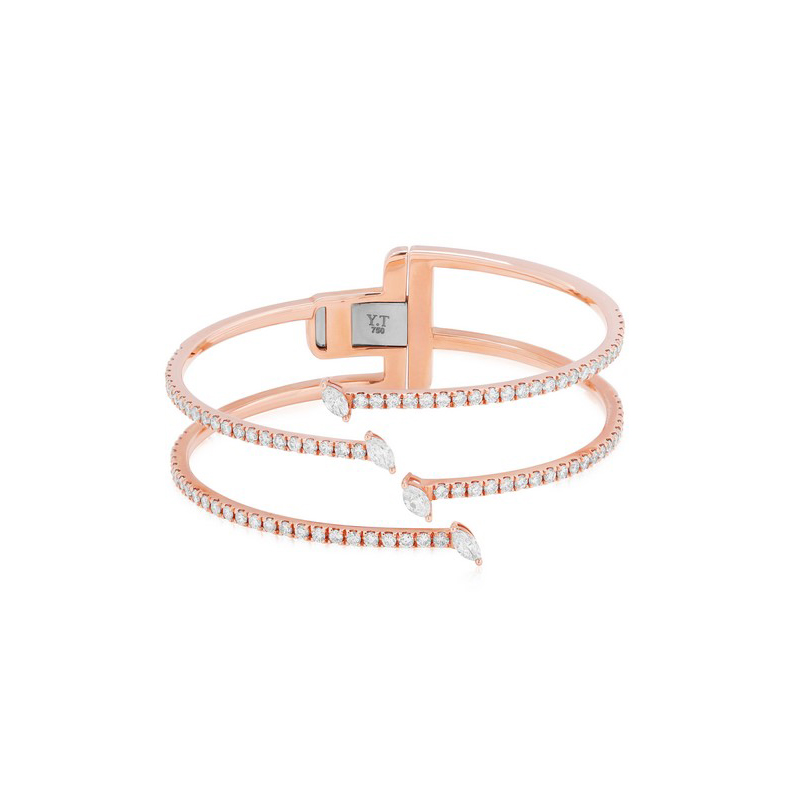 18K Rose Gold and Diamond Stacked Cuff Bracelet