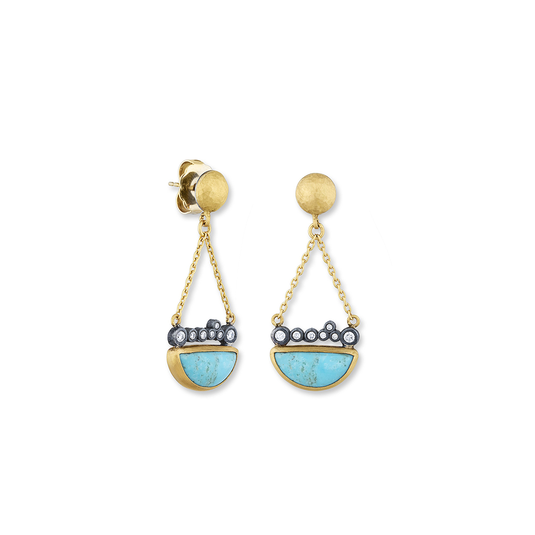 Lika Behar 24K Yellow Gold and Oxidized Sterling Silver Turquoise Therapy Diamond and Turquoise Drop Earrings