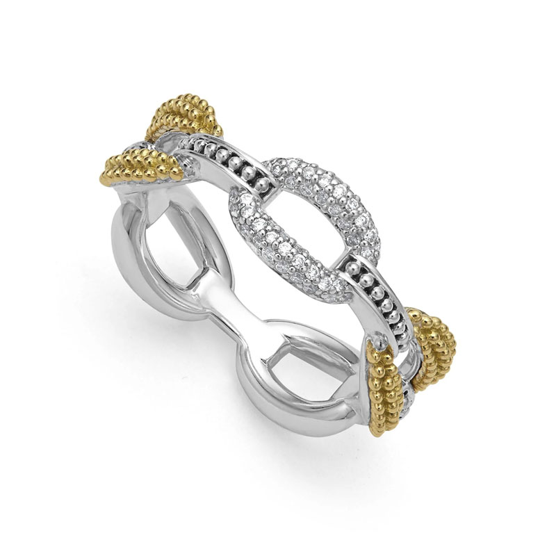 LAGOS Sterling Silver 18K Yellow Gold Caviar Lux Diamond Eternity Ring