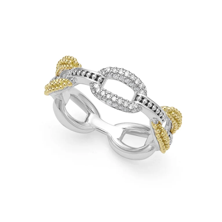 LAGOS Sterling Silver 18K Yellow Gold Caviar Lux Diamond Eternity Ring