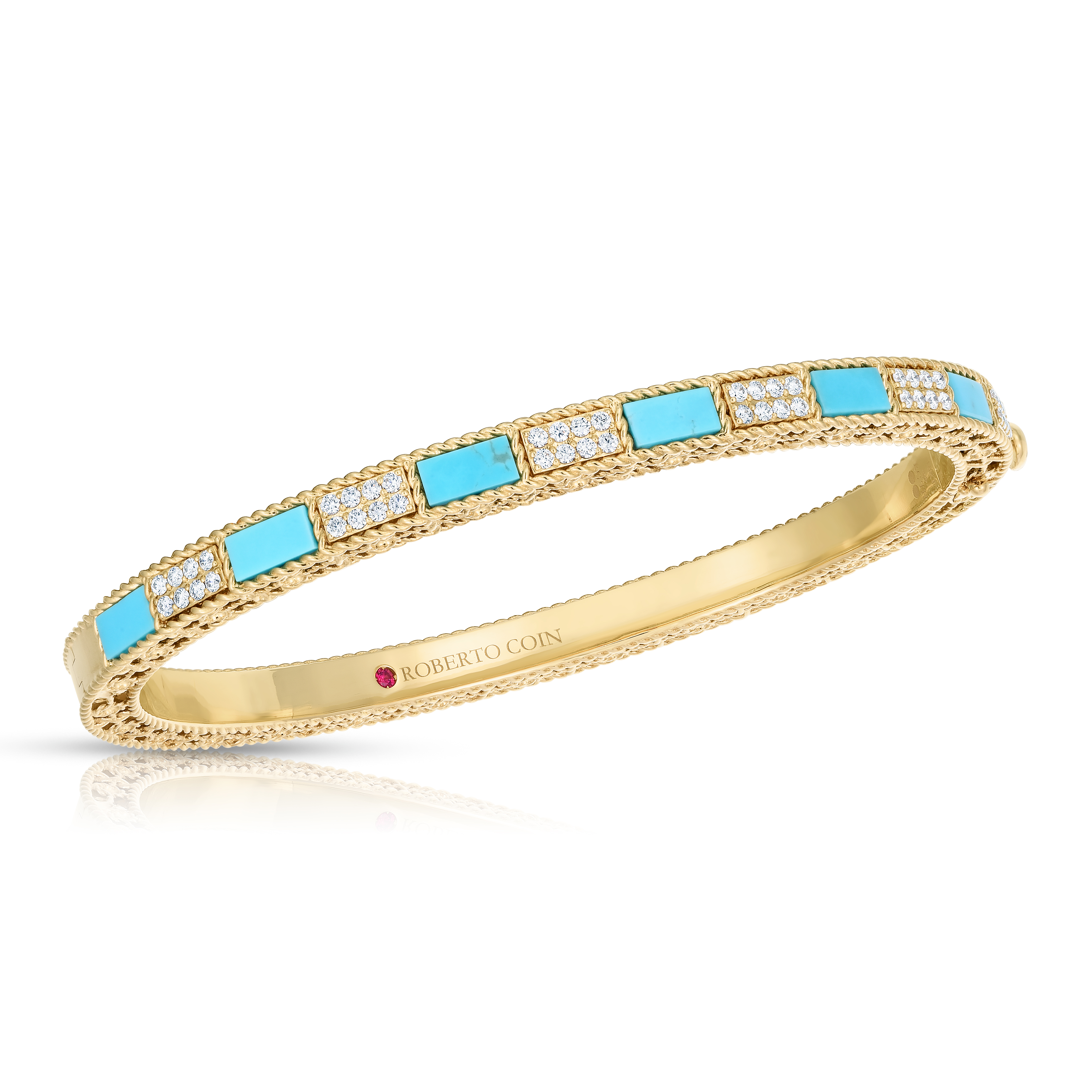 Roberto Coin 18K Yellow Gold Art Deco Diamond and Turquoise Bangle Bracelet