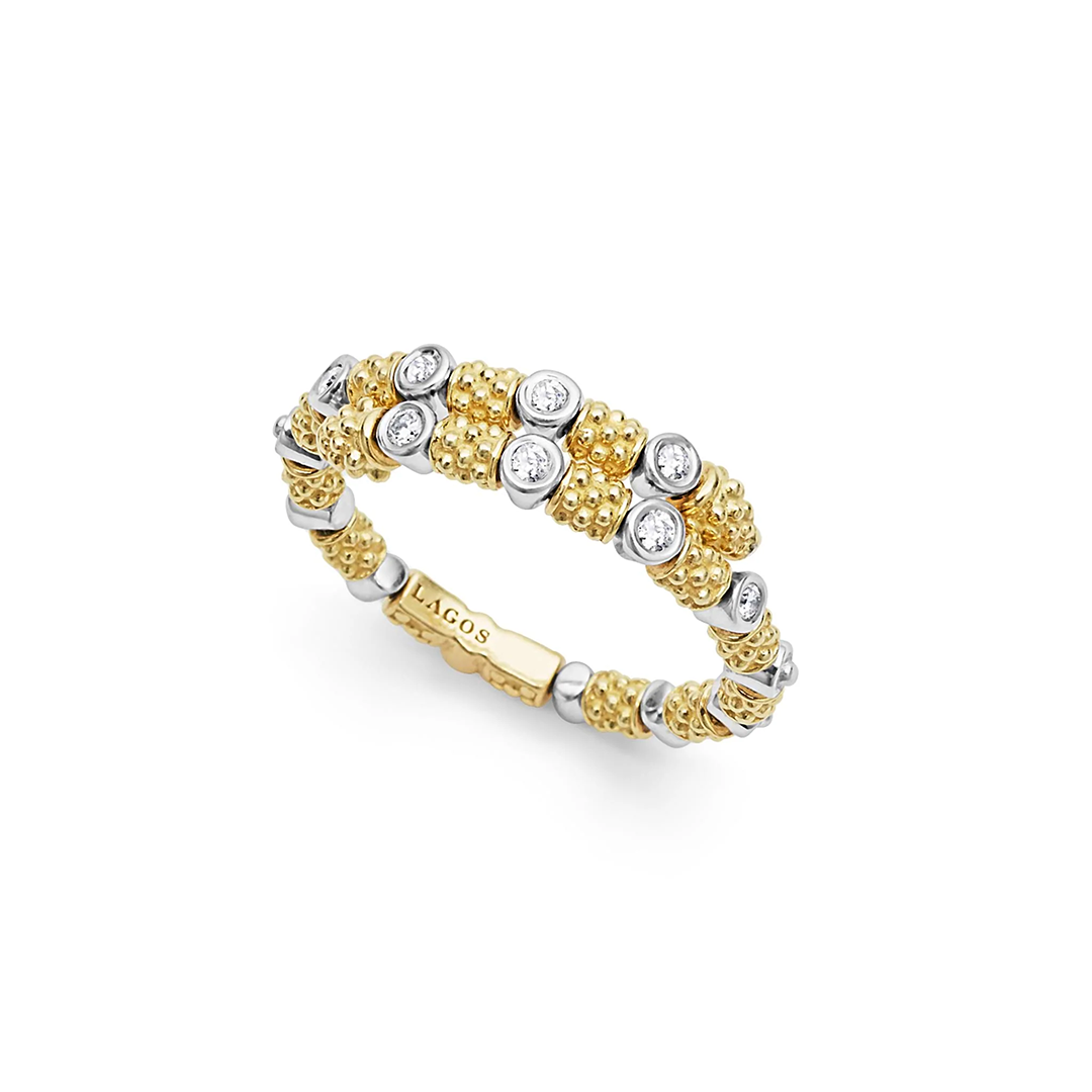 LAGOS 18K Yellow and White Gold Signature Caviar Diamond Wrap Band