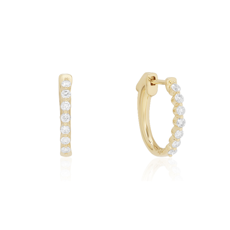 18K Yellow Gold and Diamond Hoop Earrings