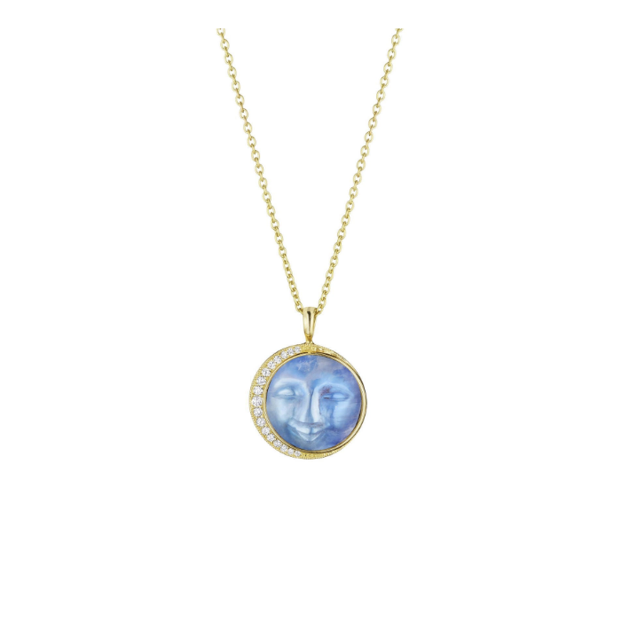 Penny Preville 18K Yellow Gold Man In The Moon Diamond and Moonstone Pendant Necklace
