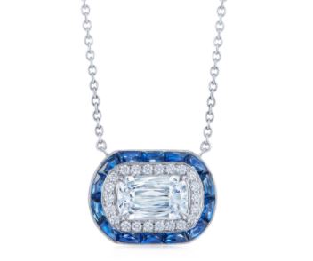 Kwiat Ashoka 18K White Gold Diamond and Sapphire Double Halo Necklace itemprop=