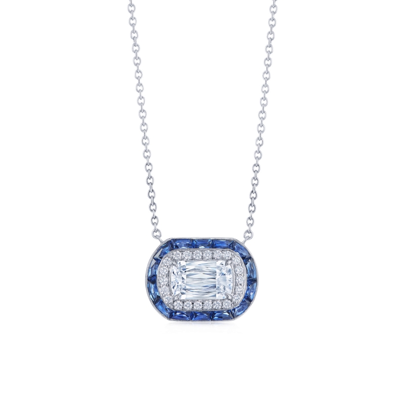 Kwiat Ashoka 18K White Gold Diamond and Sapphire Double Halo Necklace