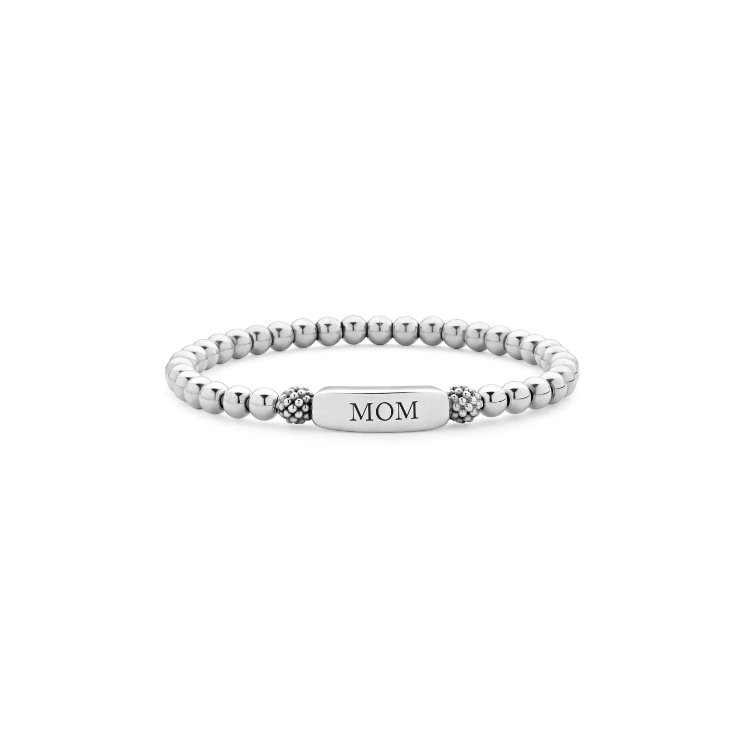 LAGOS Sterling Silver Signature Caviar Stretch Bead "MOM" Bracelet