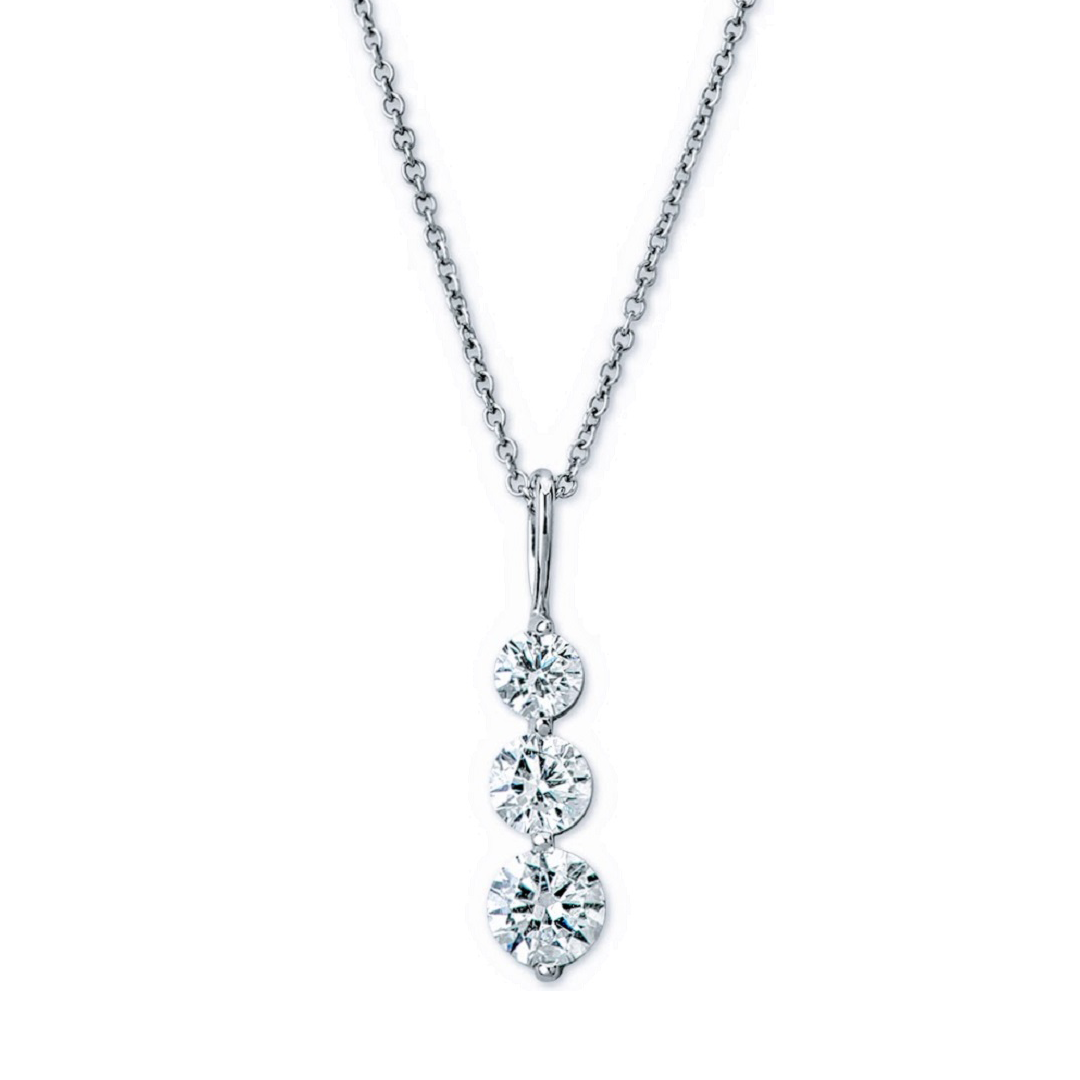 14K White Gold Three Stone Pendant Necklace
