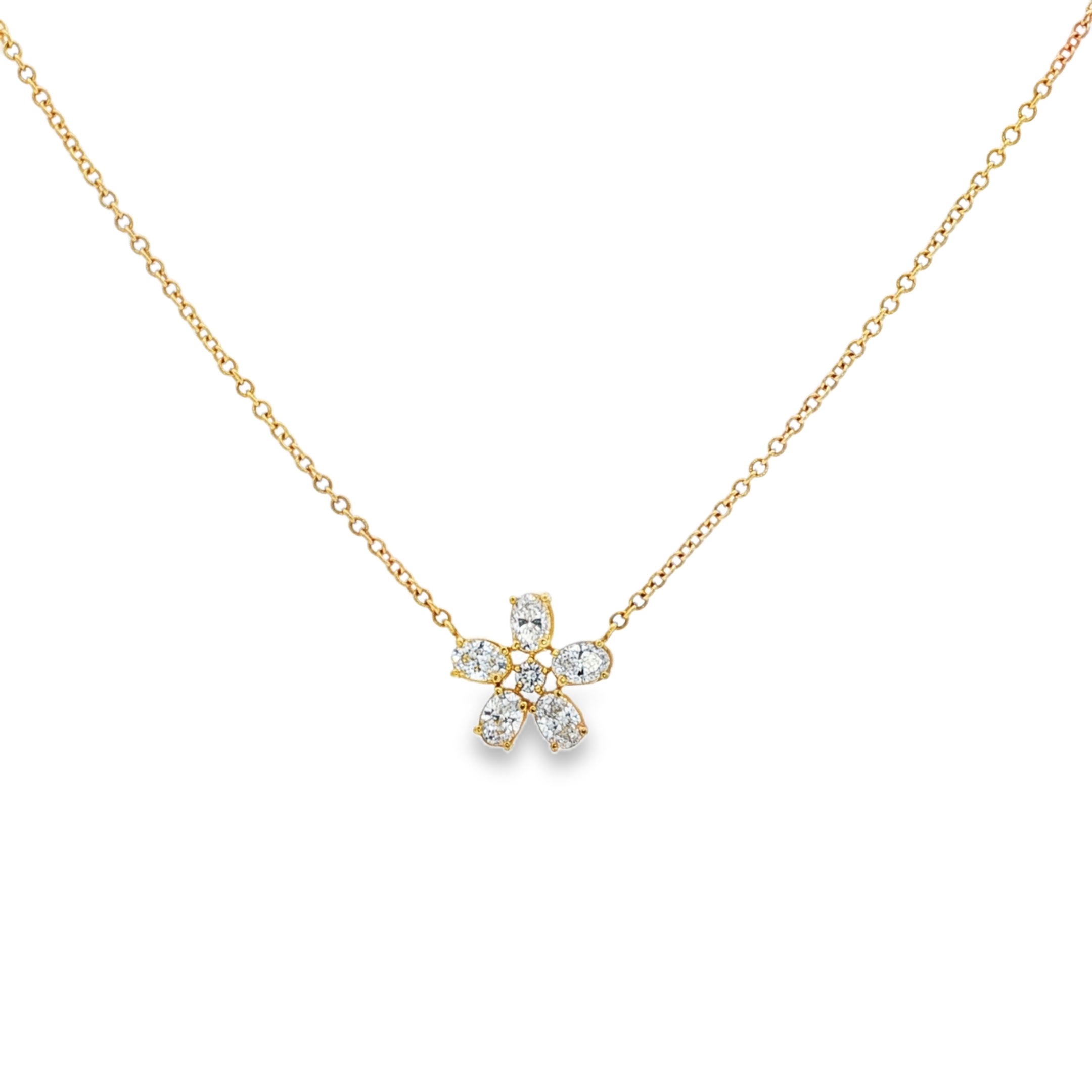18K Yellow Gold Diamond Flower Necklace