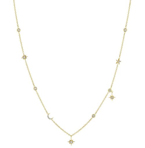 Penny Preville 18K Yellow Gold Starburst Diamond Starburst Star and Moon Necklace - 474