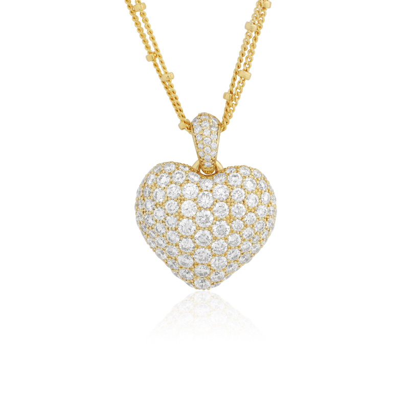 18K Yellow Gold and Diamond Heart Necklace