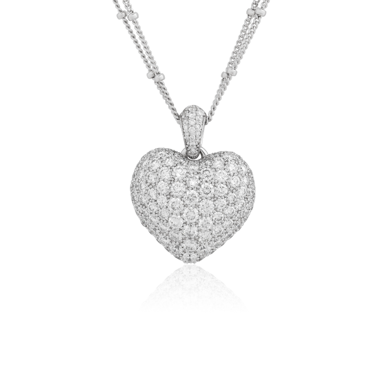 18K White Gold and Diamond Heart Necklace