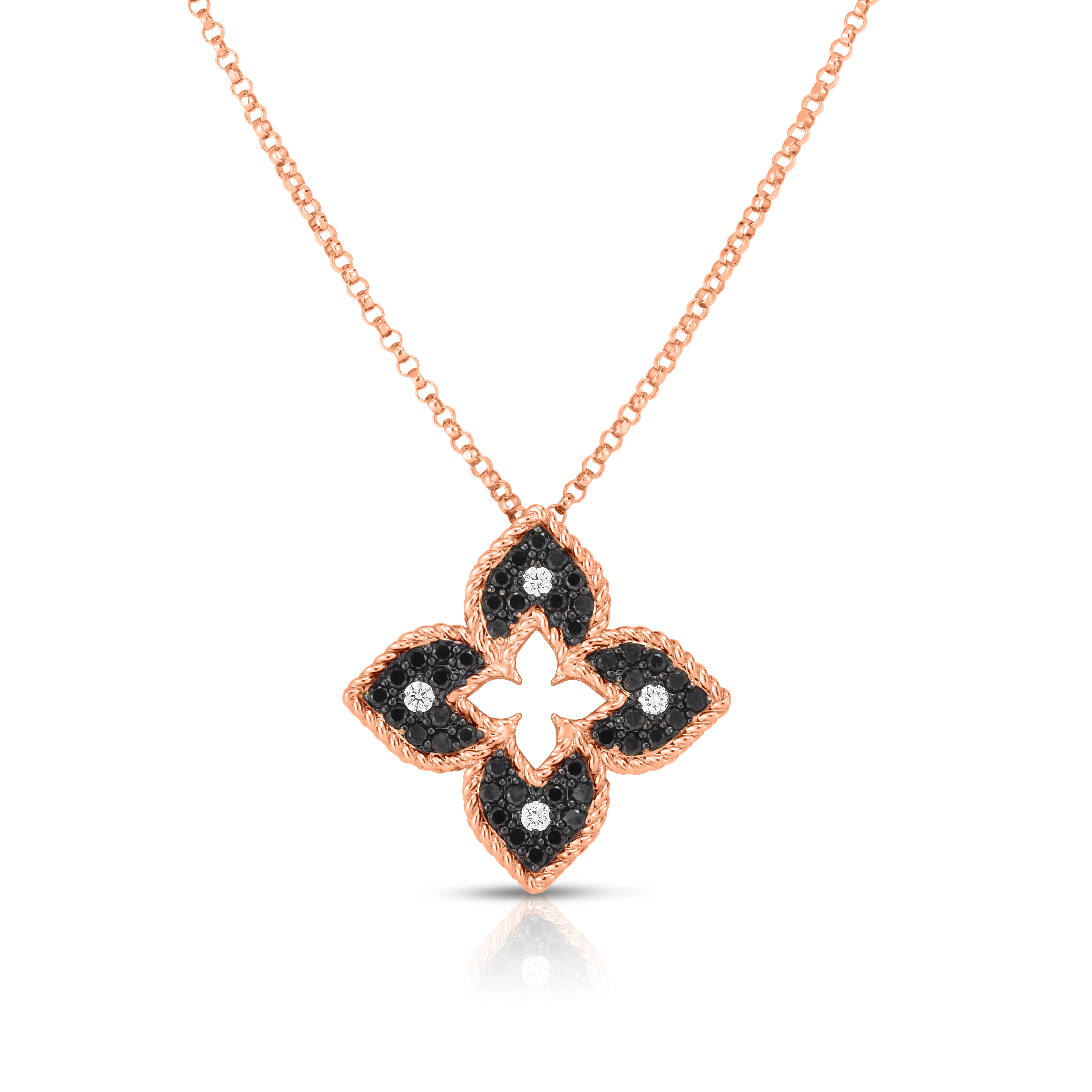 Roberto Coin 18K Rose Gold Petite Venetian Diamond and Black Diamond Flower Pendant Necklace