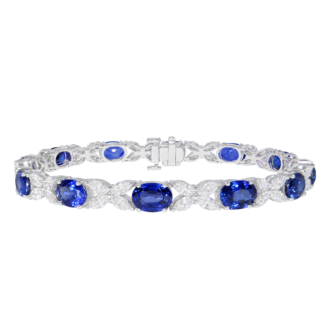 18K White Gold Blue Sapphire and Diamond Line Bracelet - 1974S