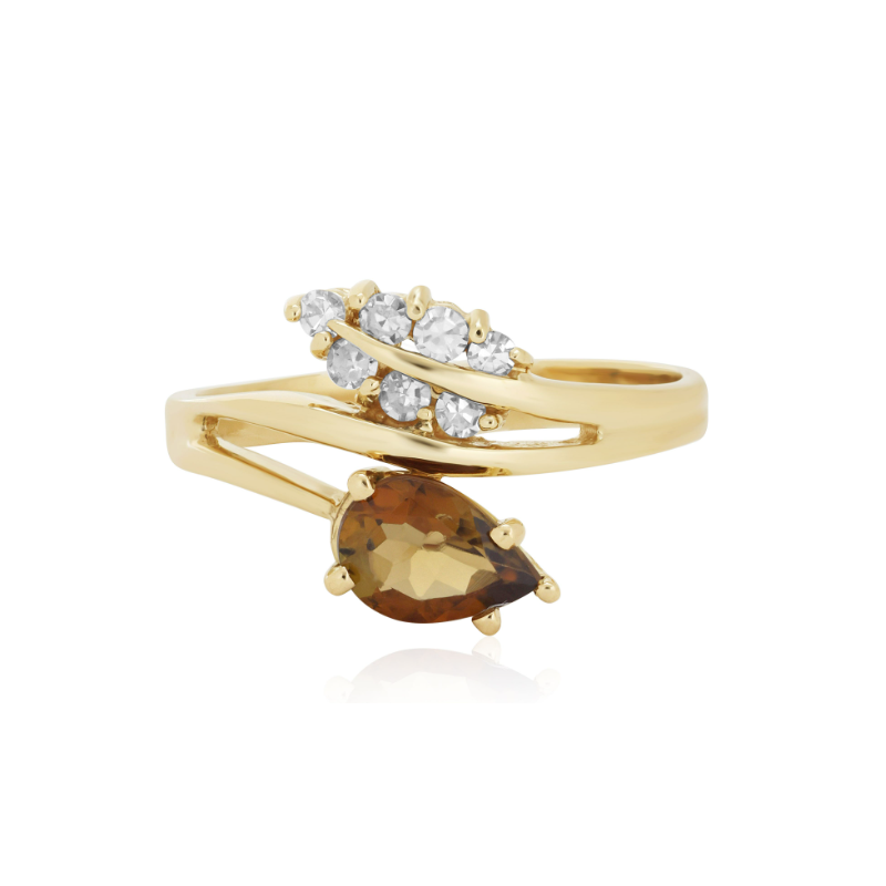 18K Yellow Gold Diamond and Andalusite Bypass Ring