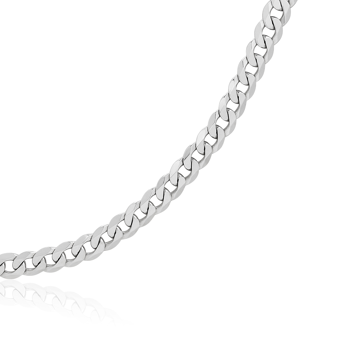 14K White Gold Flat Beveled Curb Chain Necklace - 3224