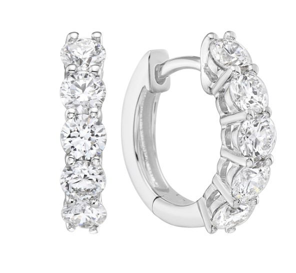 18K White Gold Diamond Hoop Earrings - 6353