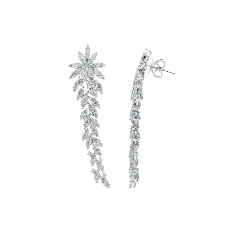 18K White Gold Diamond Drop Earrings - 141