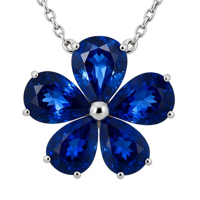 18K White Gold Sapphire Flower Pendant
