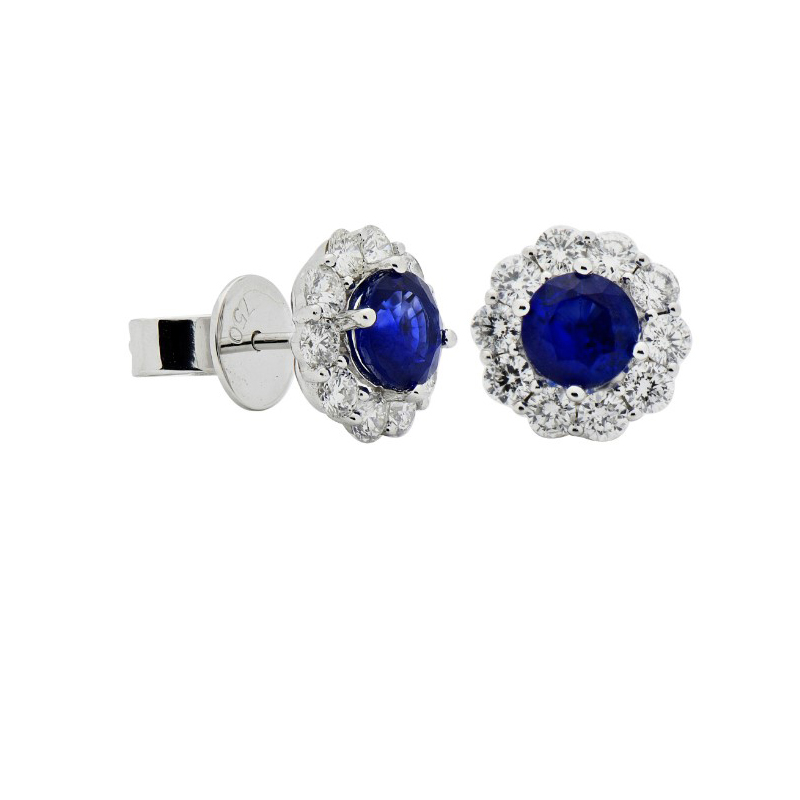 18K White Gold Sapphire and Diamond Halo Stud Earrings - 144