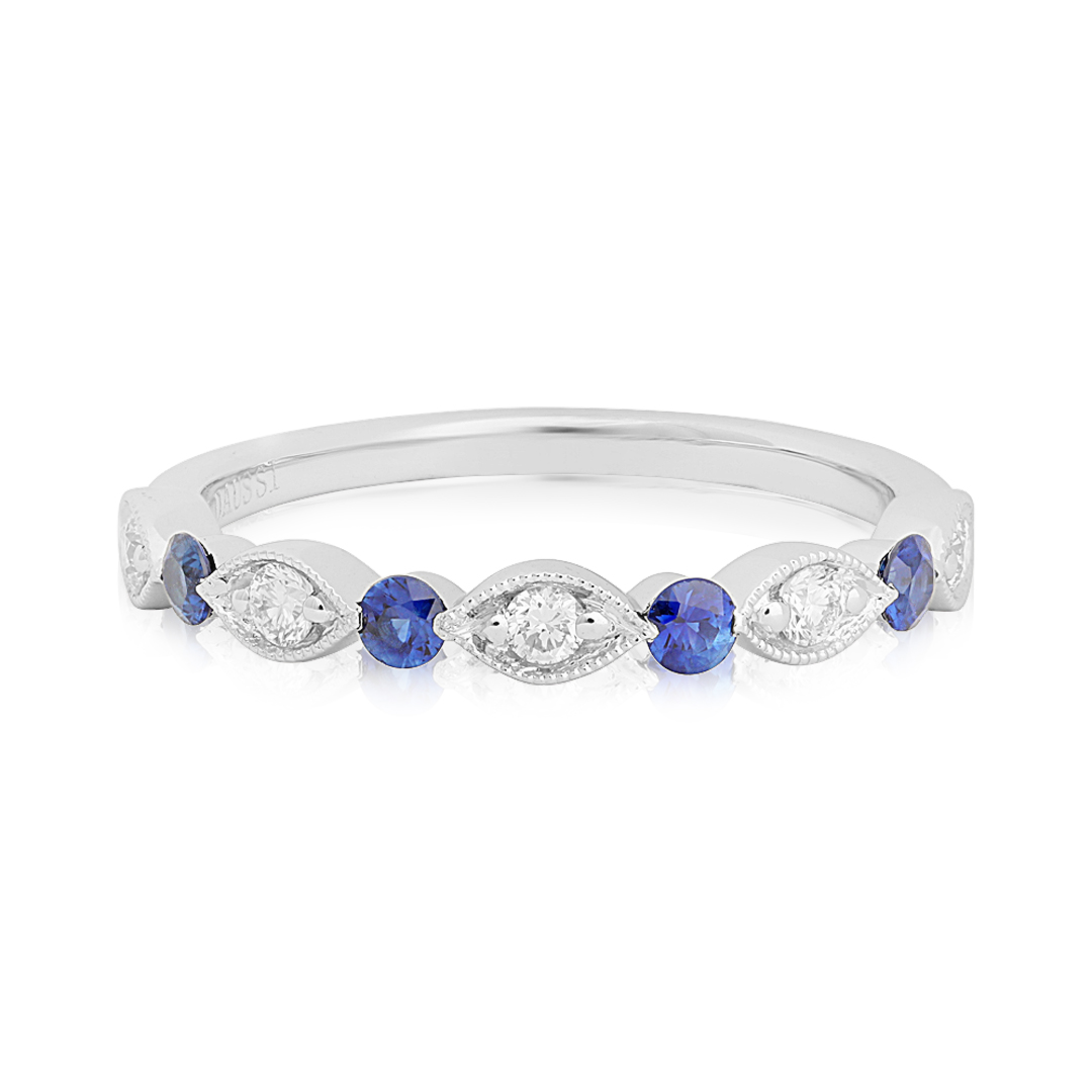 14K White Gold Diamond and Sapphire Band itemprop=