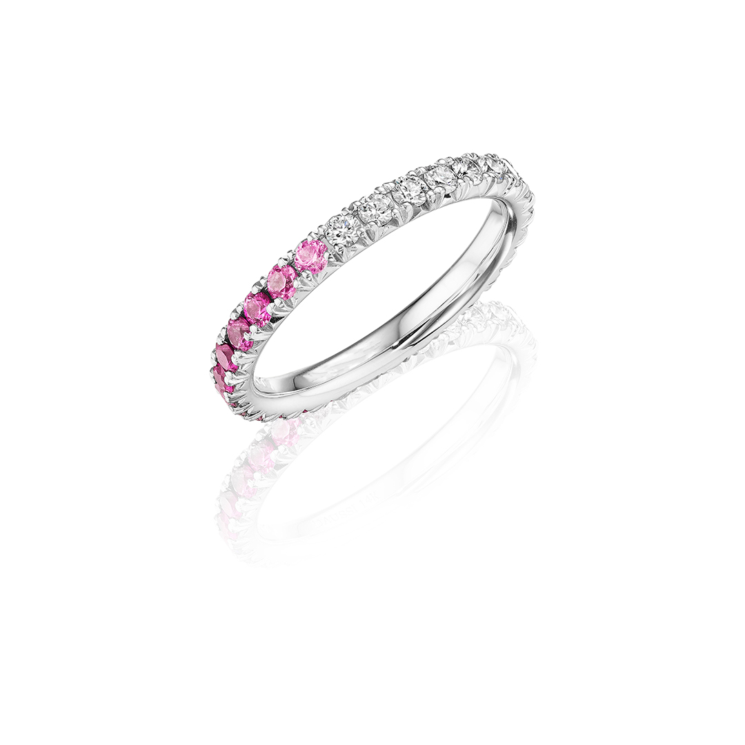 Henri Daussi 14K White Gold Diamond and Pink Sapphire Eternity Band
