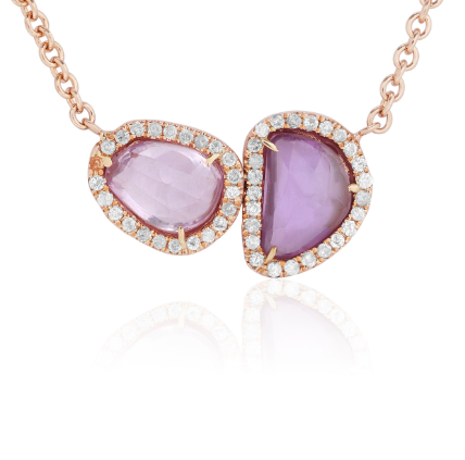 18K Rose Gold Pink Sapphire and Diamond Cluster Necklace