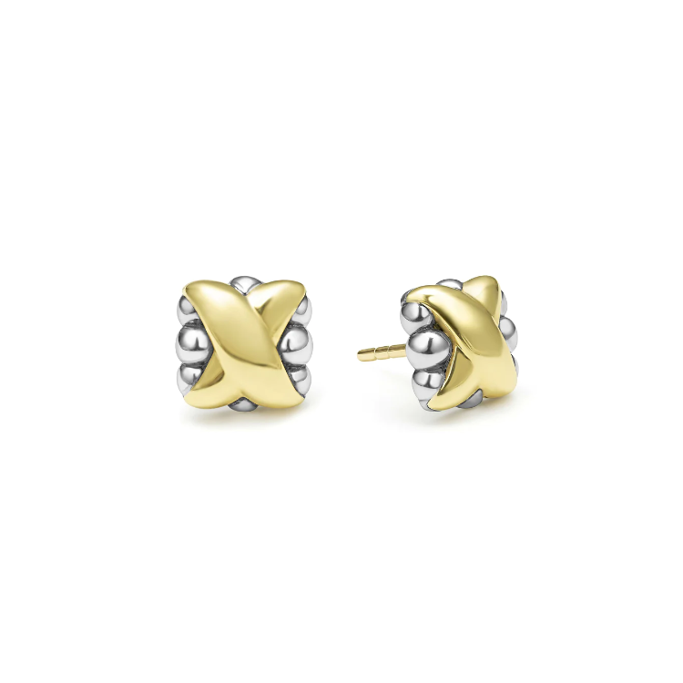 LAGOS 18K Yellow Gold and Sterling Silver Embrace "X" Stud Earrings