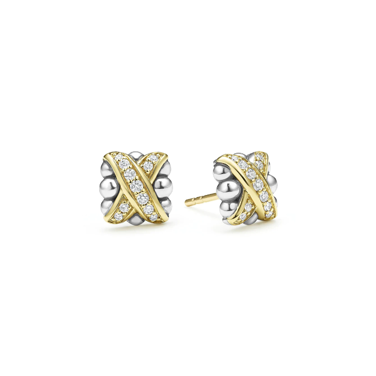 LAGOS Sterling Silver and 18K Yellow Gold Embrace Diamond "X" Stud Earrings