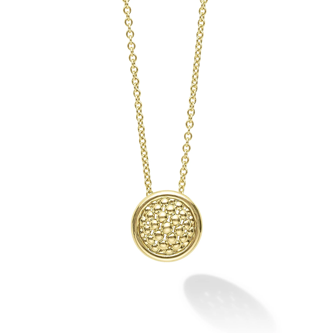 LAGOS 18K Yellow Gold Meridian Caviar Circle Pendant Necklace