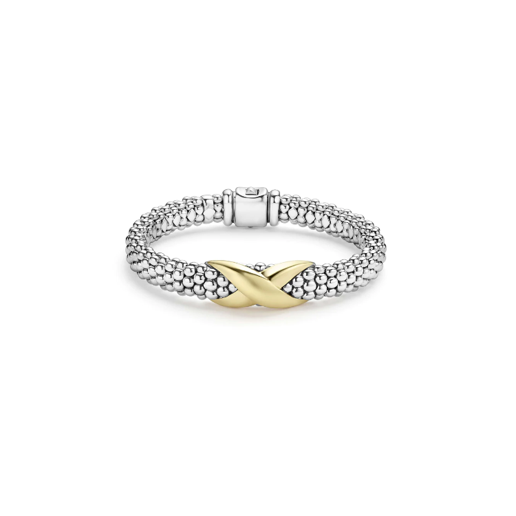 LAGOS Sterling Silver and 18K Yellow Gold Embrace "X" Caviar Bracelet