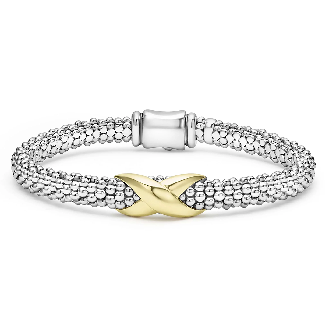 LAGOS Sterling Silver and 18K Yellow Gold Embrace "X" Caviar Bracelet