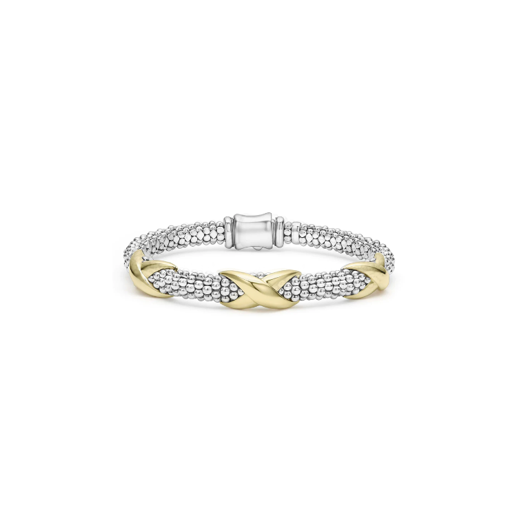 LAGOS Sterling Silver and 18K Yellow Gold Embrace Triple "X" Caviar Bracelet