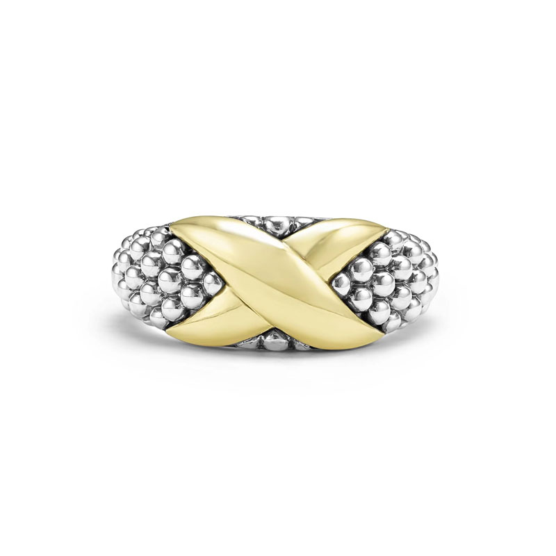 LAGOS Sterling Silver and 18K Yellow Gold Embrace "X" Caviar Ring